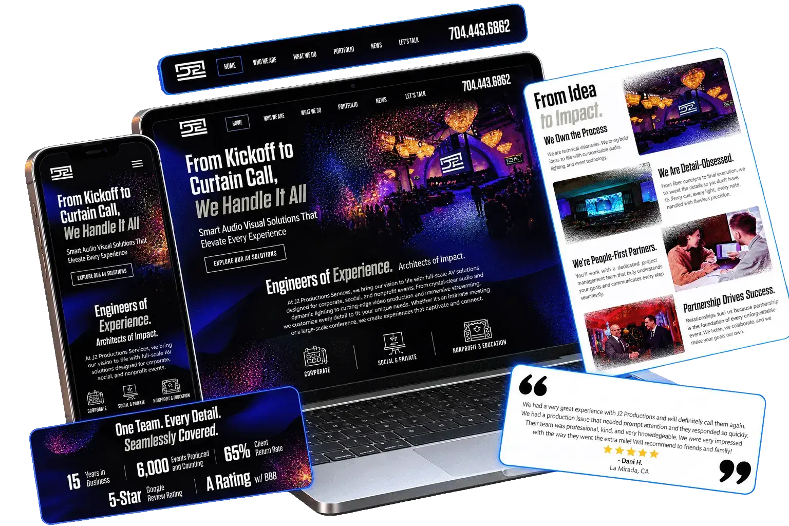 D2 Production Services website on a laptop and phone, designed and built by Pulse Marketing